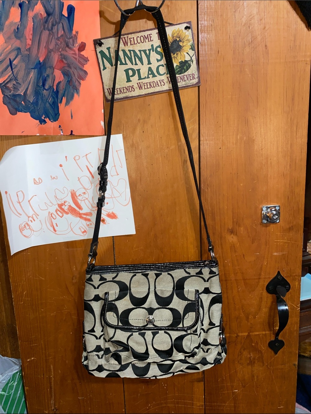 Women's Black and Cream Signature Pattern Crossbody Bag